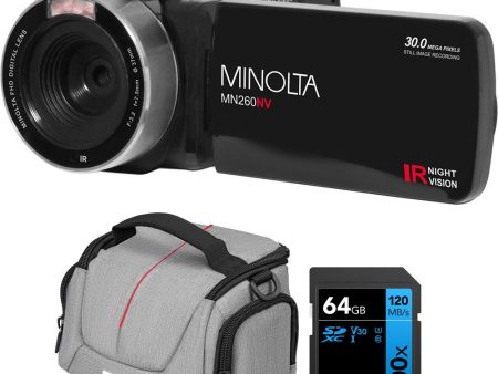 Minolta MN260NV 1080P FHD   30 MP Night Vision Camcorder, Black + 64GB Bundle Hot on Sale